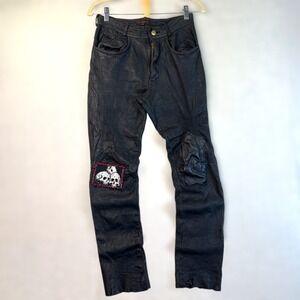 VTG Linus Leather Pants‎ Womens 29 Black Skull Patch Distressed Biker Punk Goth